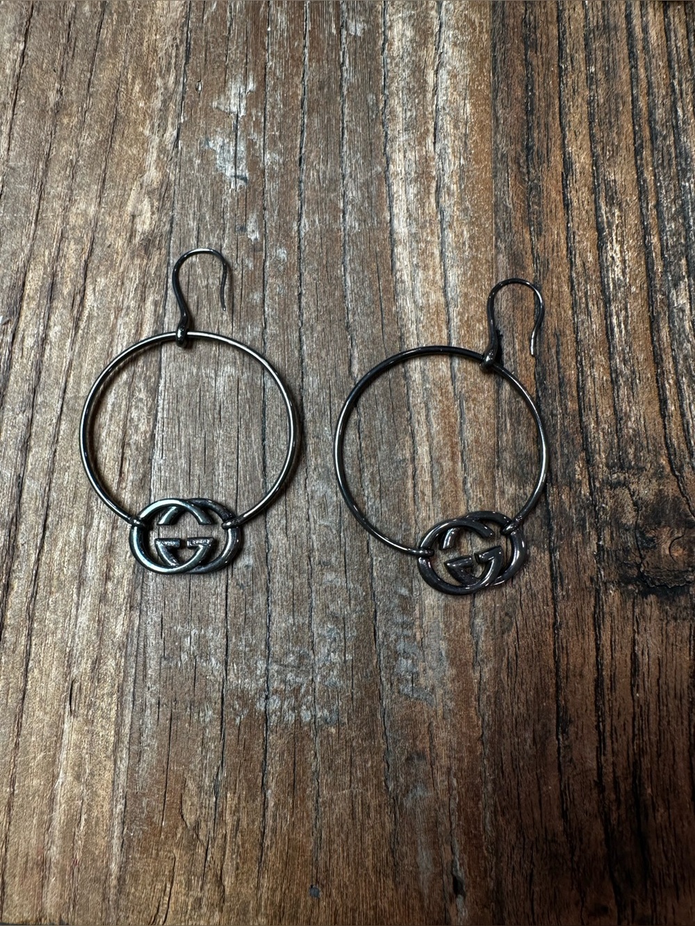 Gucci Black Hoop Earrings with Double G Charm